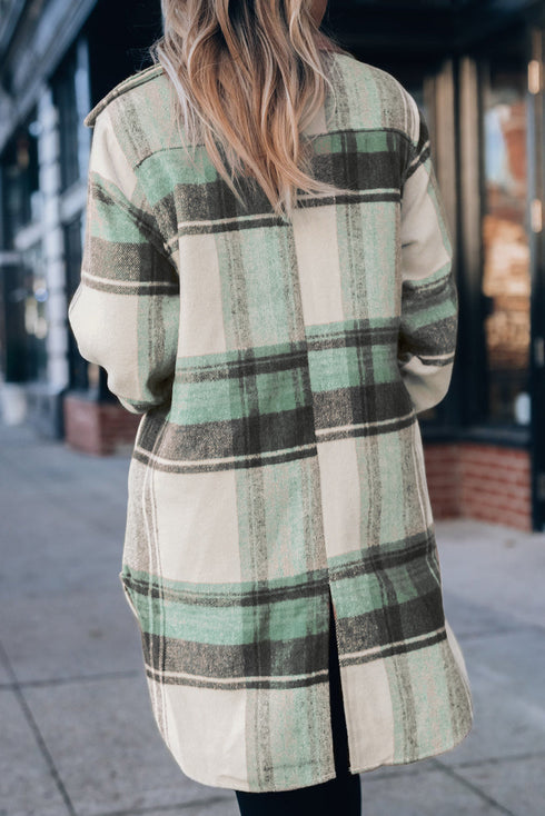 Plaid Print Flap Pockets Long Shacket